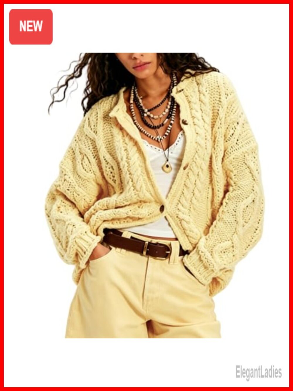 Womens Oversized Cable Knit Button Down Cardigan Sweater
